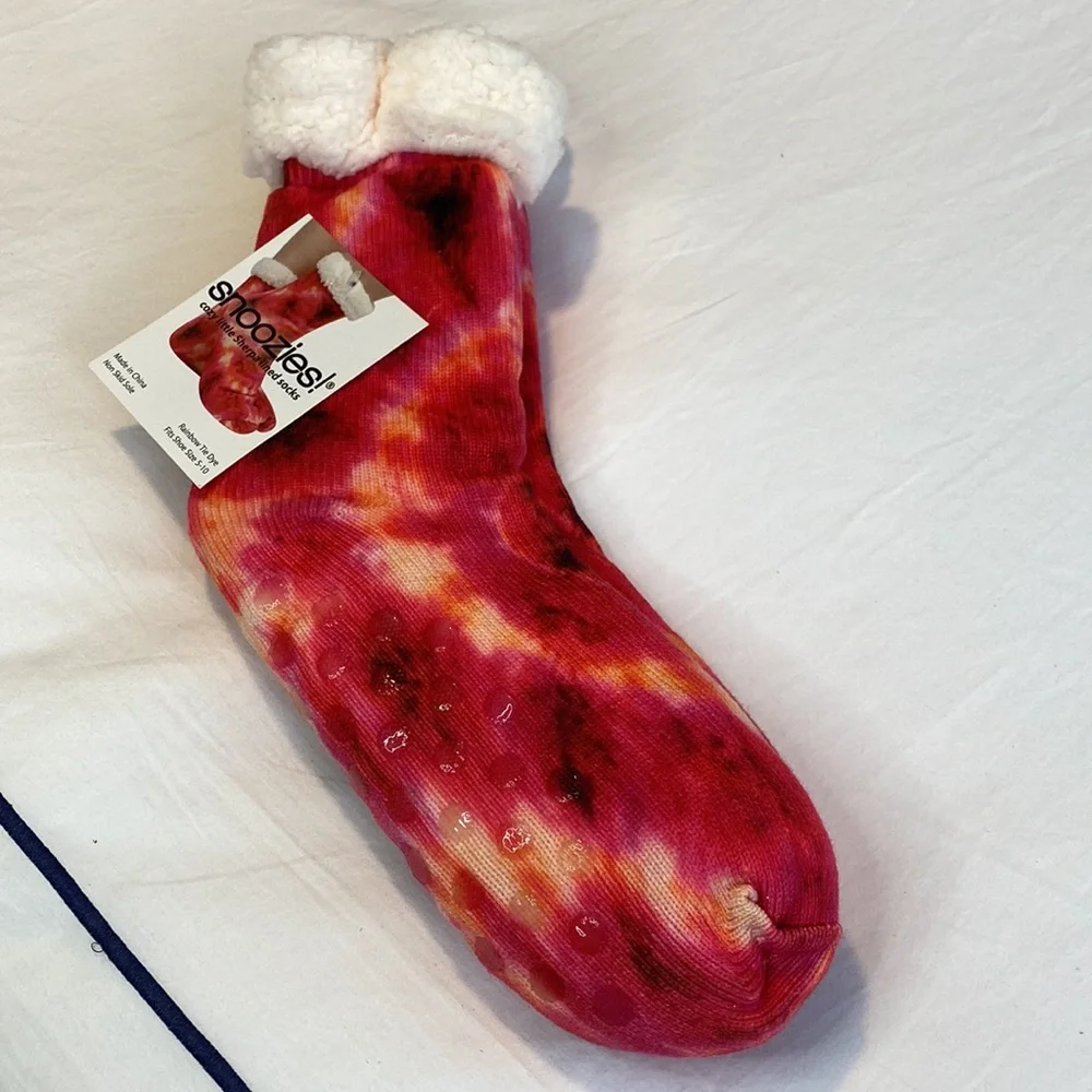 Snoozies Pink Tye-Dye Sherpa Lined Slipper Socks NWT